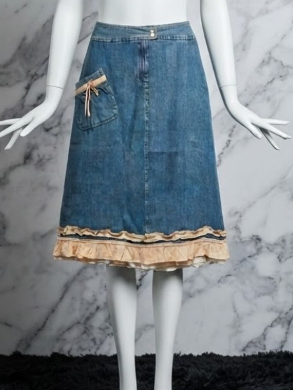 Y2K Coquette 100% Cotton Frill Jean Skirt J. Jill Size 10 Tall Romantic